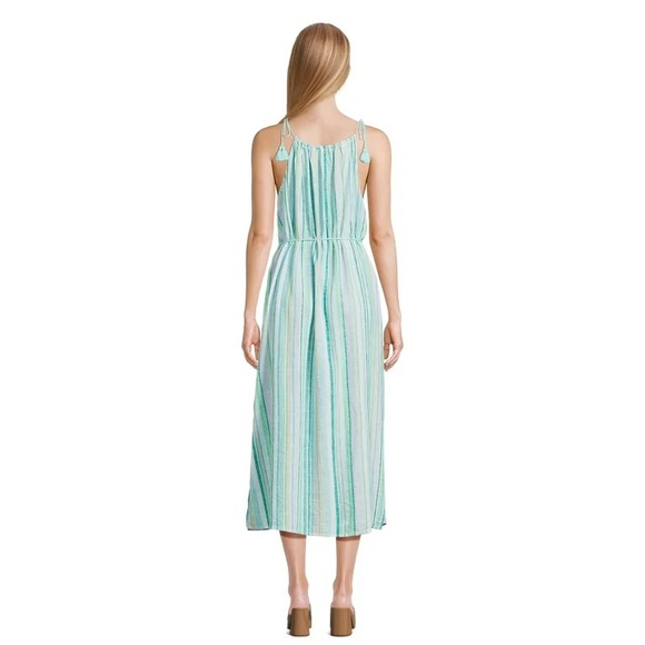 Time and Tru Women's Blue Marine Stripe Shoulder Tie Midi Dress - Picture 6 of 7